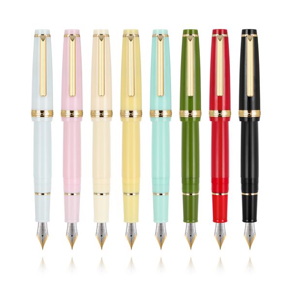 Фонтановые ручки Jinhao 82 Gold Clip ручка акрил F 05mm Nibs Школьной офис поставляет деловое написание чернильных ручек синий желтый розовый красный 230707