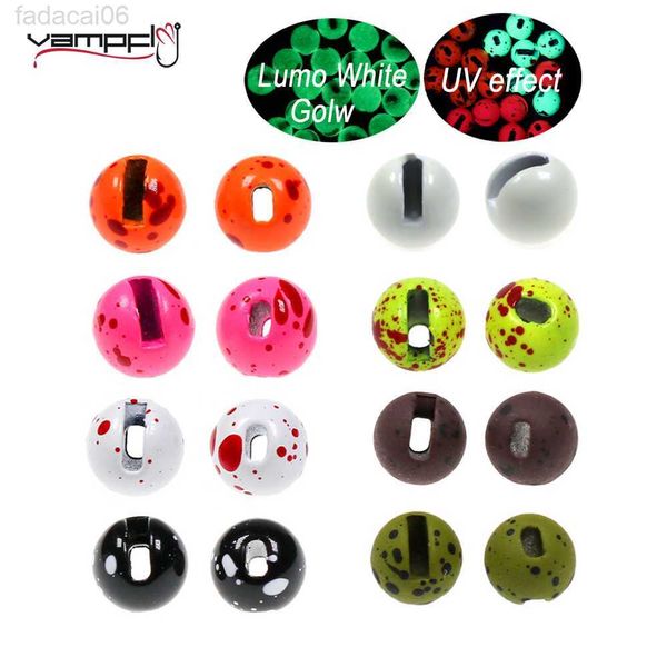 Esche esche Vampfly 20pc 2.5 ~ 3.5mm UV macchie chiazzate tattiche scanalate perline di tungsteno Ninfa Streamer Bead Head Fly Tying Material Fishing Lure HKD230710