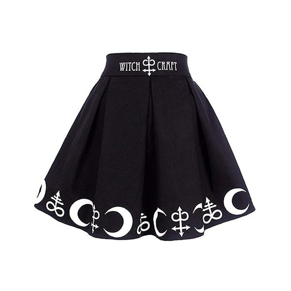 Röcke Minirock Damen Gothic Punk Hexerei Mondröcke Damen Magic Spell Symbole Plissee 230710