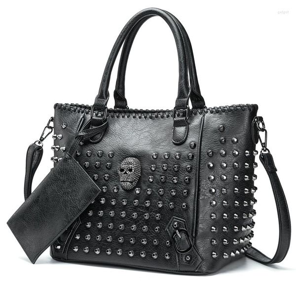 Bolsas de noite Jin Mantang Rivet Bolsa feminina Couro PU Bolsa tiracolo Bolsa de mão Crânio Qualidade Punk Ombro com Carteira Mensageiro