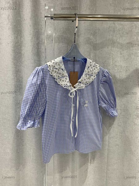 abbigliamento firmato da donna Camicia con risvolto in pizzo cavo Camicetta da donna a manica corta Taglia S-L Design con lacci sulla scollatura camicia da ragazza July10