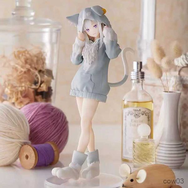 Figuras de brinquedo de ação 18CM Figura de anime Re Zero Começando a vida em outro mundo Orelhas de gato fofas menina em pé modelo boneca estática R230710