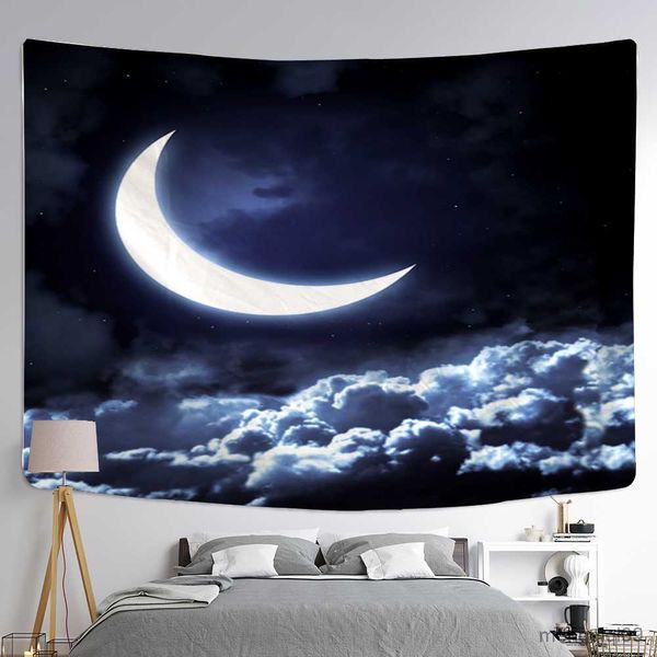 Tapeçarias lua estrelada casal romântico tapeçaria para pendurar na parede cortina de cobertor art déco pendurada em casa quarto decoração de sala de estar r230710