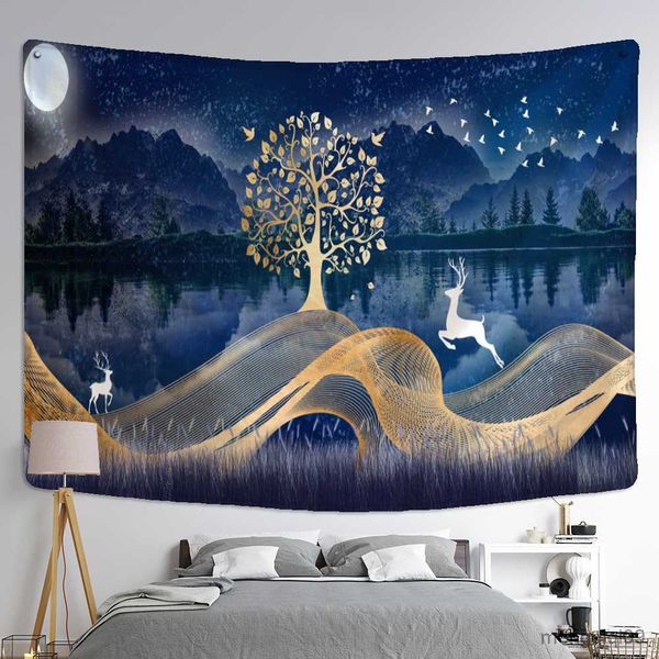 Arazzi Mountain And River Ink Painting Tapestry Wall Hanging Style Home Decor R230710