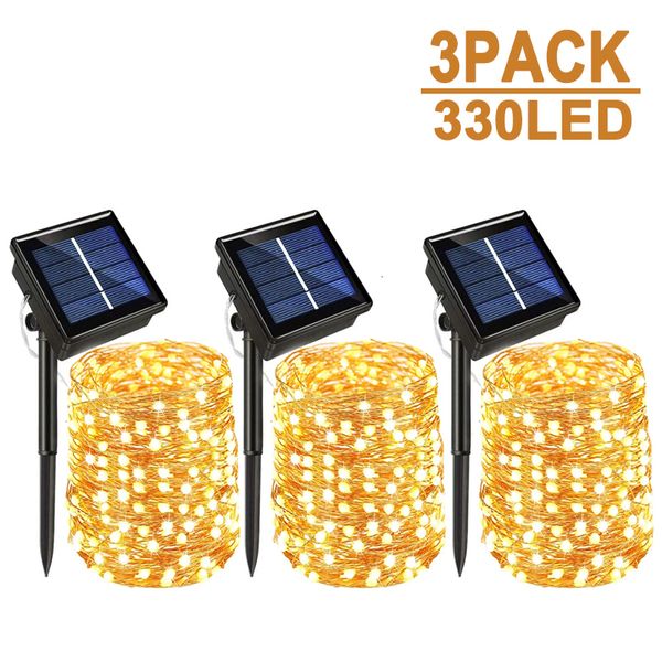 Decorações de jardim ao ar livre LED Solar Fairy String Lights à prova d'água Decoração de jardim Guirlanda 8 modos de luz de fio de cobre para pátio de rua Natal 230710