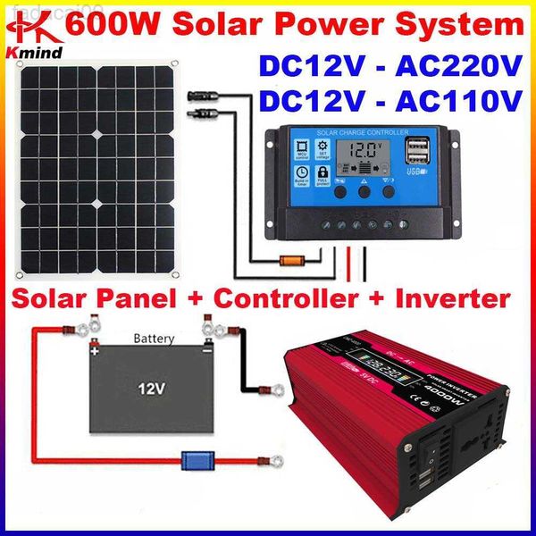 Kit solare fai -da -te inverter di salto di avviamento con inverte da 12v a 220 V 110 V 600w trasformatore auto sinusoidale carica da 4000w da 18 W controller pannello per casa HKD230710