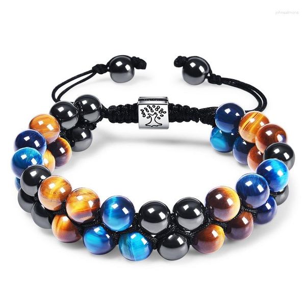 Link Pulseiras Bicamada Natural Olho de Tigre Pedra Árvore da Vida Bracelete Trançado Feito à Mão Para Mulheres Homens Energia Colorido Frisado Ajustável