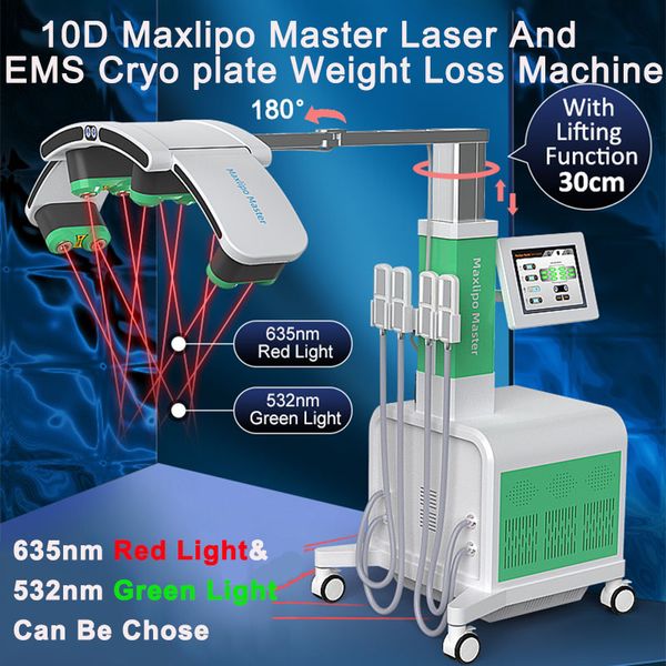 10D Laser Slim Machine Modellatura non invasiva Sistema di rimozione della perdita di grasso 532nm 635nm Luce laser verde rossa Corpo dimagrante Cryo EMS Allenamento muscolare Dispositivo brucia grassi