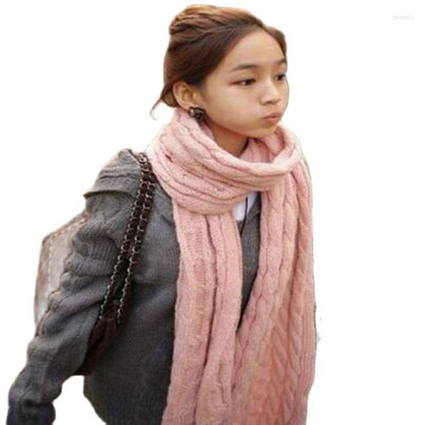 Cachecóis Coreano Twist Tricotado Cachecol Inverno Quente Xale Para Mulheres Menina Adulto Moda Chateado Acrílico Longo 200cm Largura 30CM