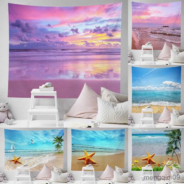 Tapeçaria Tapeçaria Parede Fundo Bela Paisagem Sala de Estar Mar Azul Praia Quarto Decoração Pano Pendurado R230710