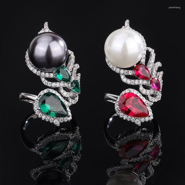 Cluster Rings Charms 2023 Summer Adjustable Ring Product White Pearl Red Water Droplet Crystal Feather Hollow For Women Jewelry Gift