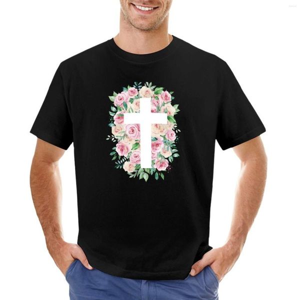 Canottiere da uomo Christian Watercolor Floral Cross T-Shirt Magliette pesanti Abiti carini Uomini vintage