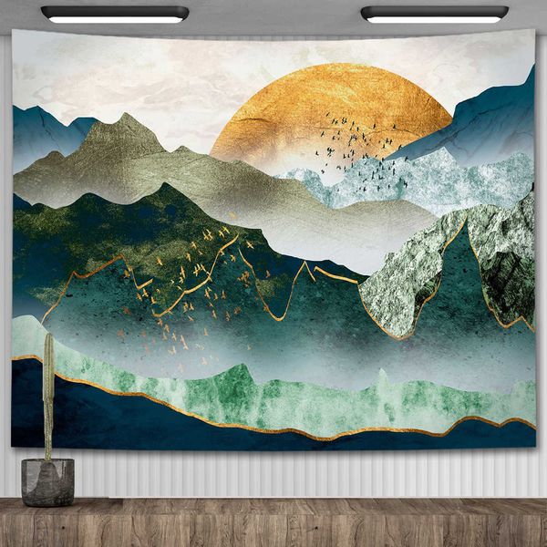 Гобелены 3D горный закат гобелен настенный лесные деревья пейзаж гобелены домашний декор эстетические картины