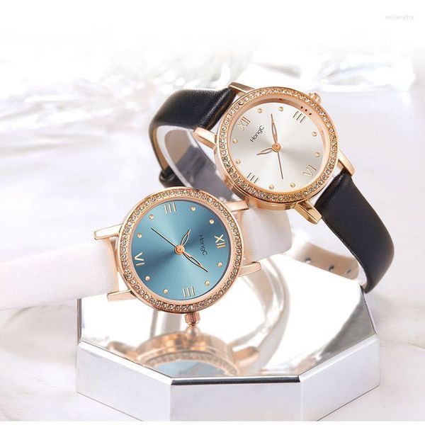 Relógios de pulso Relógios de quartzo para meninas Moda Ponteiro oco Casual Elegante Luz Luxo Relógio de couro à prova d'água