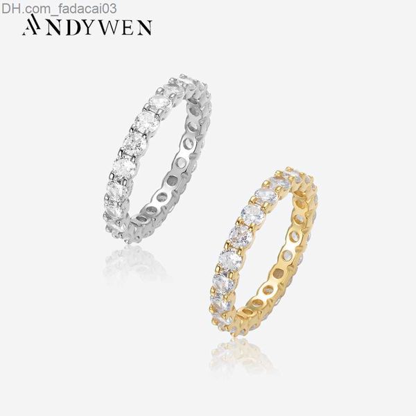 Eheringe ANDYWEN 100 925 Sterling Silber Gold 3mm Zirkon CZ Ring Luxus Große Größe Frauen Exquisite Schmuck 2023 Kristall frauen Frühling Hochzeit Z230712