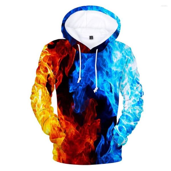 Moletons Masculinos Moletom Com Capuz 3D Masculino Hip Hop Chama Amarela e Azul Outono Jaqueta Feminina Inverno Roupas Masculinas Bonitas