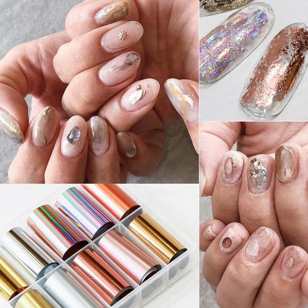 Adesivos de unhas lindas e excelentes folhas metálicas papel de transferência leve para presente