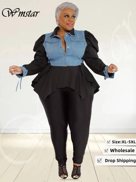 Ternos wmstar plus size roupas de duas peças feminino sólido retalhos manga puff leggings define moda combinando terno atacado dropshipping