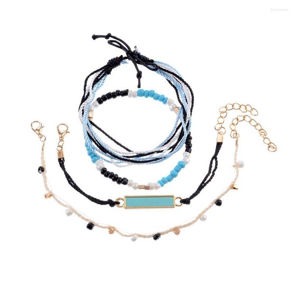 Link Armbänder 4 Teile/satz Einfache Weibliche Quadratische Perlen Mehrschichtige Geflochtene Seil Armband Set Frauen Meer Schmuck Tragen