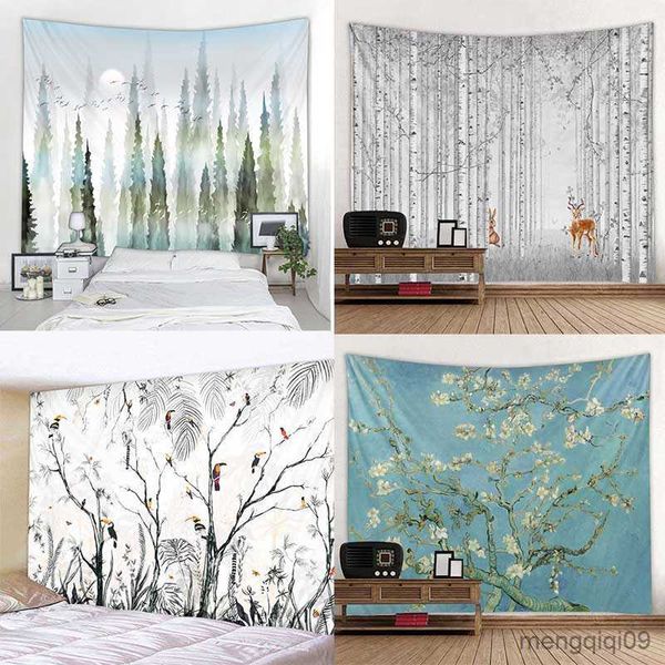 Arazzi Personalizzabile Foresta Arazzo dipinto a mano Appeso a parete Sfondo Panno Home Art Materasso Divano Coperta R230710