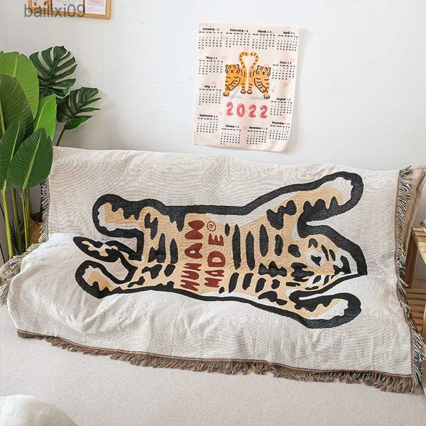 Coperte Tendenza giapponese Cartoon Human Made Divano Coperta Camping Tiger Nap Coperta per il tempo libero Picnic Decorazione Disposizione Grinch Stitch T230710