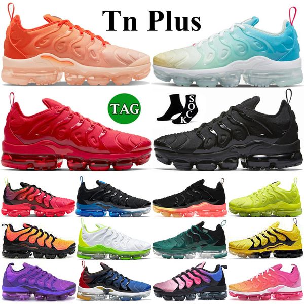 TN Plus Koşu Ayakkabıları Erkek Kadın Vapors Trainers Üçlü Siyah Tenis Topu ABD Gradenents ABD Kiraz Hiper Menekşe Zeytin Limon Kireç Maks.