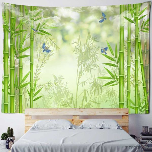 Arazzi Bamboo Forest Bird Landscape Painting Tapestry Wall Hanging Style TV Background Home Decor R230710