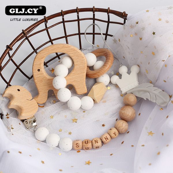 Baby Massaggiagengive Giocattoli Baby sonagli personalizzati Set Animal Elk Amigurumi Elephant Massaggiagengive Ciuccio in legno Porta clip ChainBPA Free Nursing Toys 230707