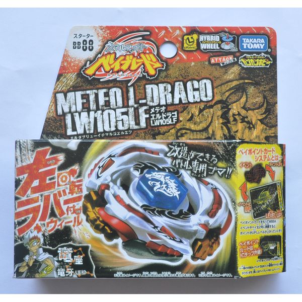 Pião giratório Tomy Beyblade Metal Battle Fusion Top BB88 METEO L-DRAGO LW105LF COM lançador 230707