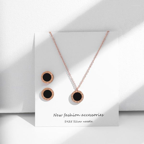 Collana Orecchini Set Oro Rosa Acciaio Inossidabile Premium Donna 2 Pezzi Classici Numeri Romani Collane Con Pendente Rotondo