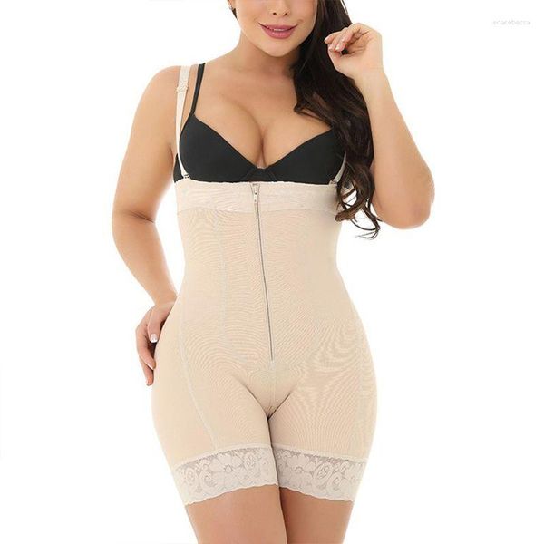 Body modelador feminino sem costura busto aberto cintura com zíper body modelador corporal com acabamento em renda plus size S-6XL