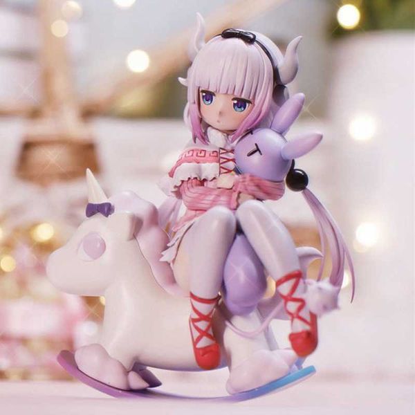 Action Figure Toy 14CM Figura anime Miss Maid KannaKamui su cavallo di seta bianca Tieni l'ornamento del modello di coniglio