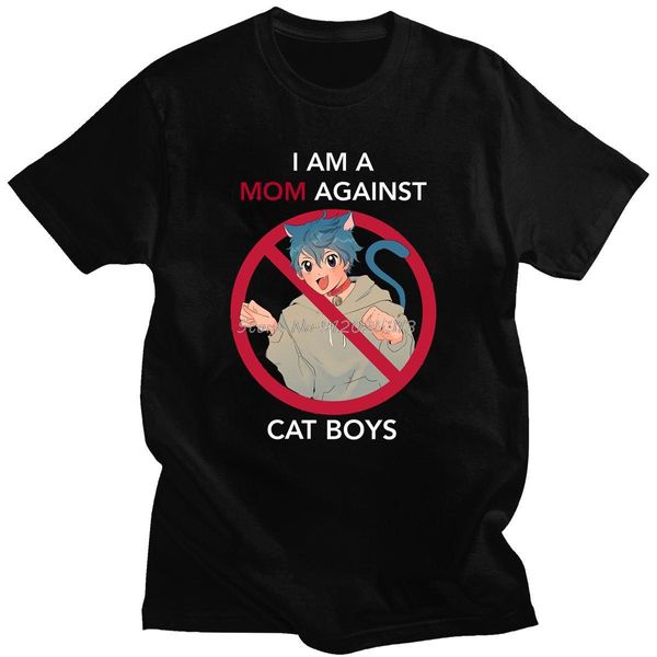 Yağmurluklar ben kedi erkeklere karşı bir anneyim komik tee japon anime yetişkin yenilik klasik tshirts erkekler rahat kısa kol gevşek erkekler tshirt