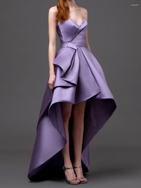 Платья для вечеринок 2023 Purple Satin Cocktail Dress Rideveless High Low Sweetheart Ball Hown просто элегантное клуб Homecoming Princess