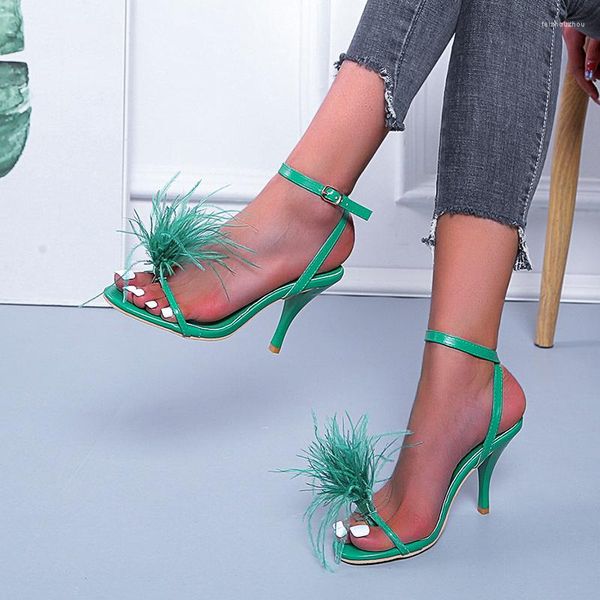 Zehensandalen Frauen Clip Fell dünne High Heels Knöchelgurt schwarzrosa Orang Green Mode Sommer 2023 Ankünfte große Größe 36-43 6125