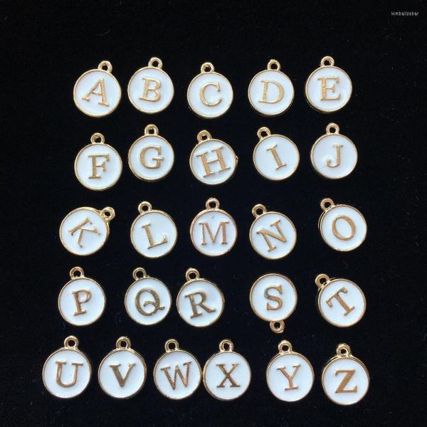 Anhänger-Halsketten A-Z Initial-Alphabet-Halskettenanhänger 12 15 mm runde Emaille-Legierung DIY-Schmuck vergoldeter Öltropfen-Buchstaben-Charm