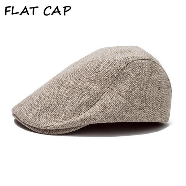 FLAT CAP Sommer Herren Baskenmütze Leinen Schirmmütze Verstellbare Zeitungsjunge Mütze Atmungsaktiv Vintage Solid Black Ivy Duckbill Hat