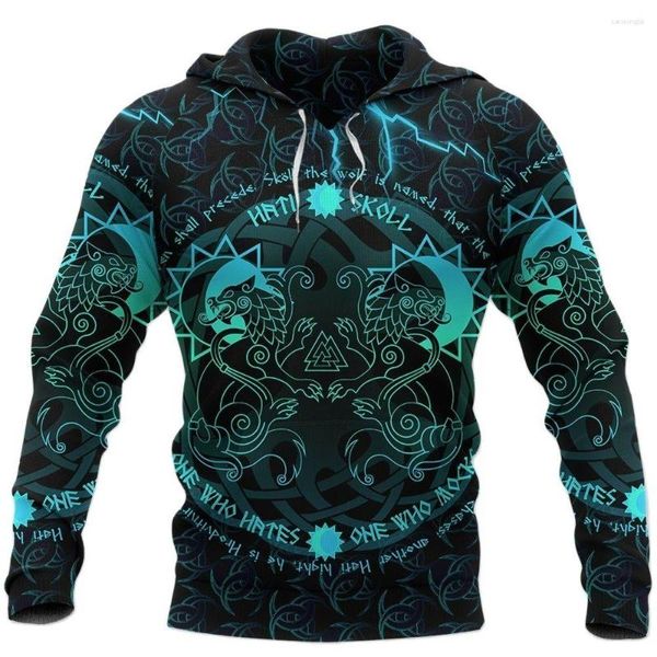 Erkek Hoodies Moda Baskı Sweatshirts Ceketler Avrupa Viking Mitoloji Tarzı Sonbahar Açık Boş Zaman Erkekler Vintage Giysileri