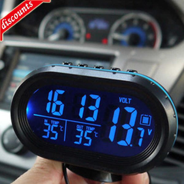 Nuovo 3 IN 1 Orologio multifunzione per temperatura auto Voltmetro Termometro per auto Orologio elettronico Orologio per luce notturna per auto Forniture verde blu