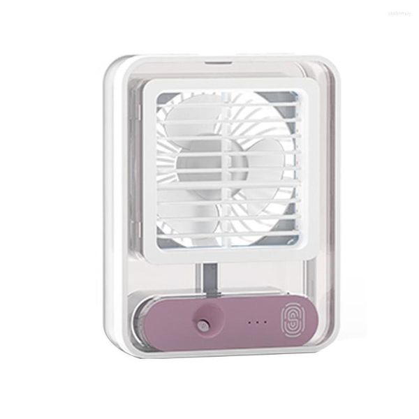 Ventilador de mesa pessoal pequeno com spray de névoa LED luz noturna elétrica nebulização de água USB recarregável portátil roxo