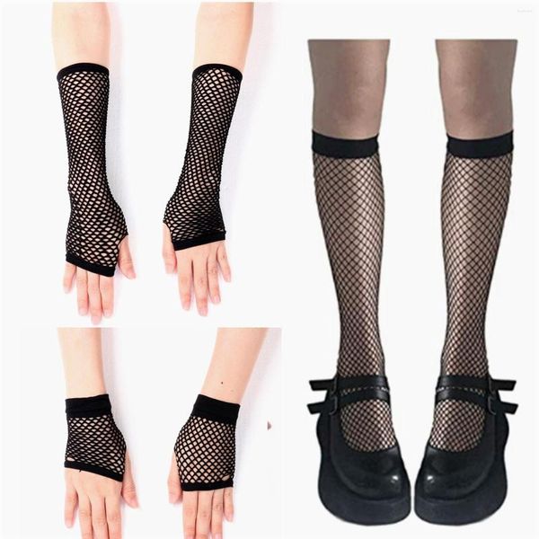 Meias Femininas Transparente Sexy Meias Arrastão Joelho Primavera Verão Punk Curto Longo Luvas Sem Dedos Lolitas Longo