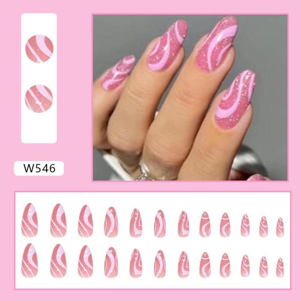 Unhas Postiças Estilo Doce Lantejoulas Rosa Amêndoa Falsa Charmoso Confortável de Usar Manicure Para Vestido de Menina Combinando