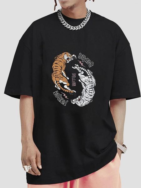 Erkek Tişörtleri Amerikan Stilleri Sokak Giyim T-Shirt Kadın Tiger Manga Grafik Tees Üstler Unisex Yaz Pamuk Kısa Kollu