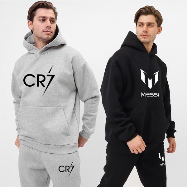 Giacche da uomo in caldo pile da calcio con lettera stampata con cappuccio tute da calcio felpe con cappuccio e pantaloni set pullover con cappuccio sportivo marchio di abbigliamento