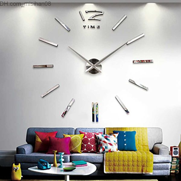 Relógios de parede DIY 3D Grande Relógio de Parede Design Moderno Relógio de Quartzo Acrílico Relógio 2022 Casa Decoração de Sala de Estar Digital Silencioso Espelho Papel de Parede Z230711