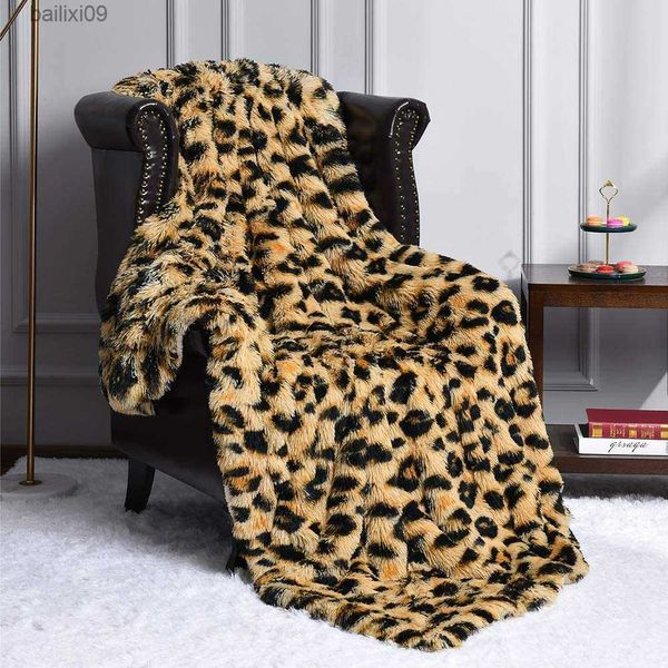 Decken Luxus-Leopardenstich-Überwurfdecke, Raumdekor, karierte Tagesdecke, Babydecken, haarige Winterbettdecken, Sofabezug, große, dicke, pelzige T230710