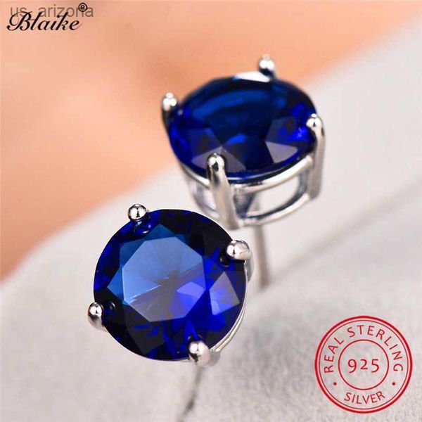 Blaike Echte s925 Sterling Silber Runde Ohrstecker Für Frauen Männer Schwarz Grün Blau Gelb Rosa Lila Zirkon Regenbogen Ohrringe L230620