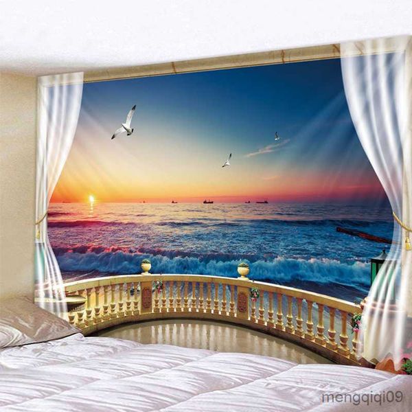 Arazzi Tramonto Paesaggio marino Stampa 3D Arazzo Appeso a parete Decorativo Tappeto da parete Lenzuolo Decorazioni per la casa Divano Tiro R230710