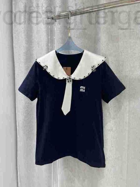 Felpe con cappuccio da donna Felpe firmate Designer T-shirt stile navy Primavera/Estate New Perline strass Cravatta Decorazione Raso Acido acetico Bordo ondulato Collo a polo