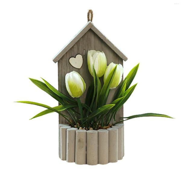 Fiori decorativi Tulipano artificiale con vaso di legno Tulipani finti Fiore per banchetti nuziali Decorazioni per la casa da tavola Festa in ufficio